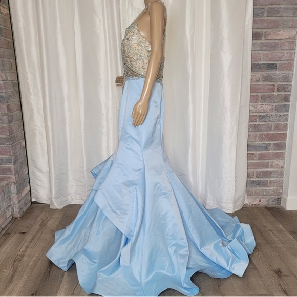 Abby Paris Longs by Lucci Lu NWat blue beaded pageant prom gown fit and flare 14 - Picture 4 of 5